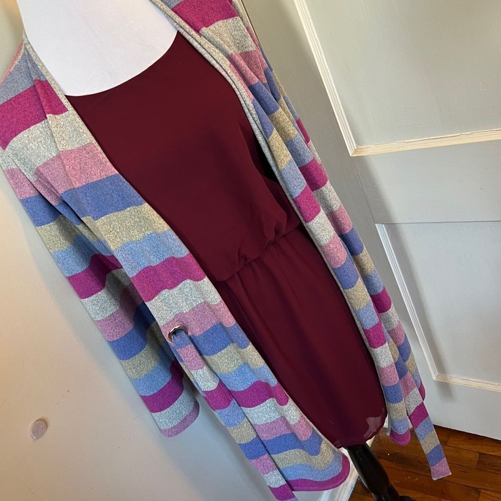 Cute Striped Belted Shrug by Indigo Rose Womens Large